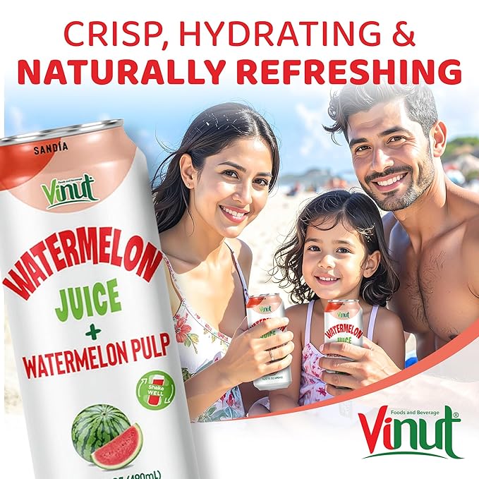 Vinut Natural Watermelon Juice Drink with Pulp, (16.57 fl oz, Pack of 12) Real Watermelon Juice, No Sugar Added, Gluten Free, GMO-Free