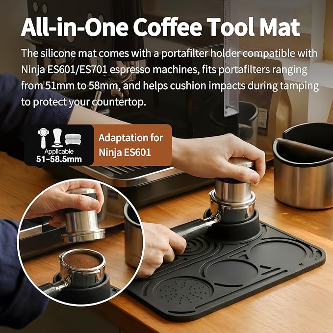 Silicone Coffee Mat - Universal Fit for Ninja Luxe Cafe & Other Machines, Easy Clean Non-Slip Espresso Mat, Protects Countertops & Holds Accessories (Black)