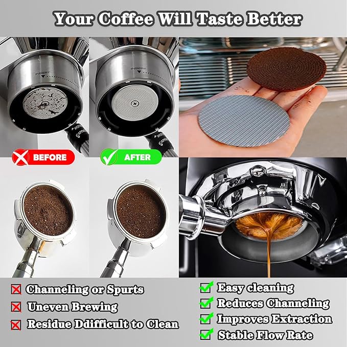 Espresso Puck Screen, 53.5mm Espresso Filter Screen Mesh Coffee Filter for Espresso Portafilter Filter Basket 1.7mm Thickness 150μm Reusable Puck Screen for Espresso Machines 316 Stainless Steel