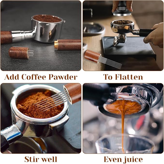 2pcs Coffee Needle Distributor, 6 Needles 0.3mm Coffee Distribution Tool, Espresso Whisk, Espressos Stirrer Tool With Natural Wood Handle for Baristas And Home Brewing Enthusiasts
