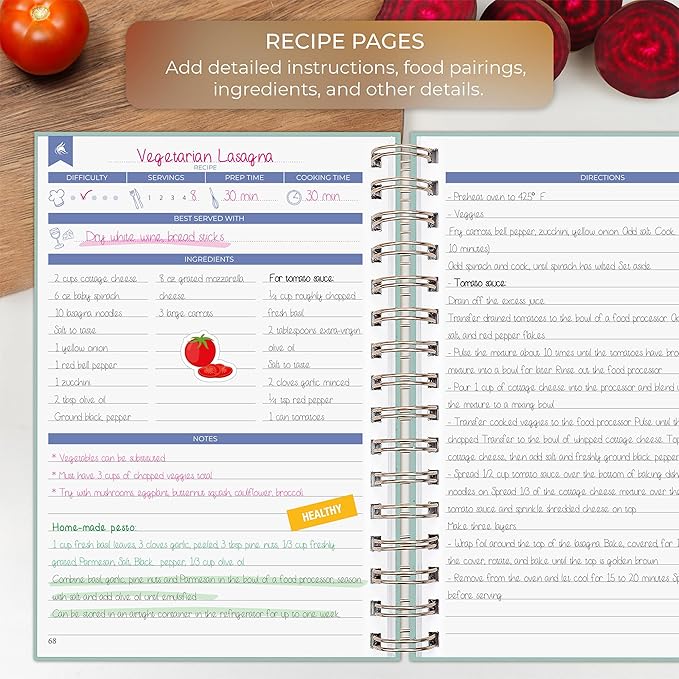 Clever Fox Recipe Book Spiral – Make Your Own Family Cookbook – Blank Recipe Notebook Organizer – Empty Cooking Journal to Write In Recipes – Medium Size, 6.3”x8.3”, Hardcover (Mint Cream)