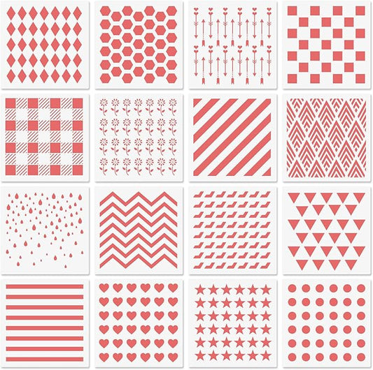 6x6in Cookie Stencils for Royal Icing Cookies Sugar Cookie, 16 Pcs Reusable Plastic Biscuit Cake Stencils with Checkered Buffalo Plaid Star Dots Shape for Airbrush Baking Craft Drawing DIY Art Decor