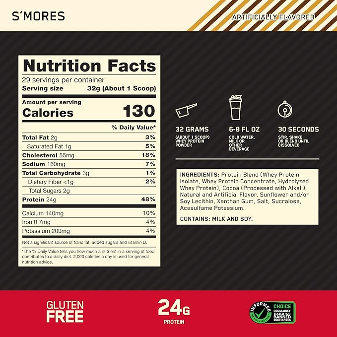 Optimum Nutrition New Flavor Gold Standard 100% Whey Protein Powder, S'Mores, 2 Pound (Pack of 1) (Packaging May Vary)