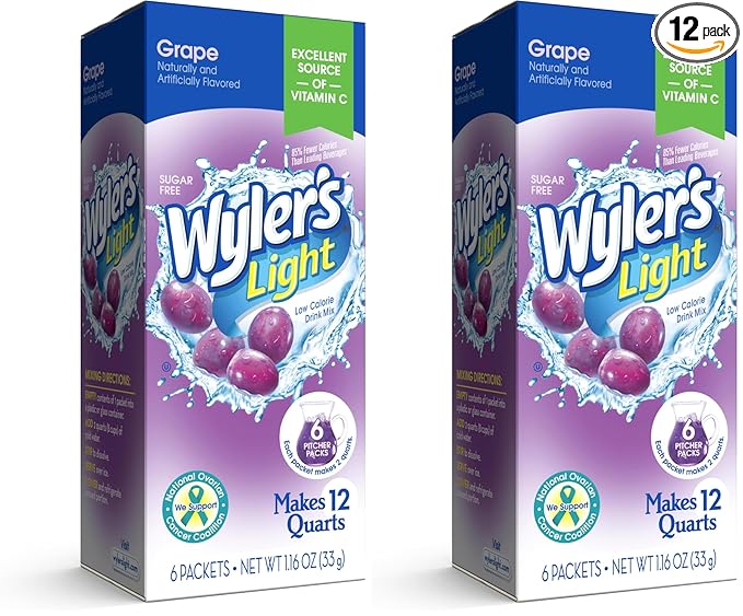 Wyler's Light Pitcher Packs, Water Drink Mix,Grape,6 Pitcher Packets (Pack of 2)