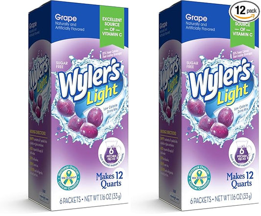 Wyler's Light Pitcher Packs, Water Drink Mix,Grape,6 Pitcher Packets (Pack of 2)
