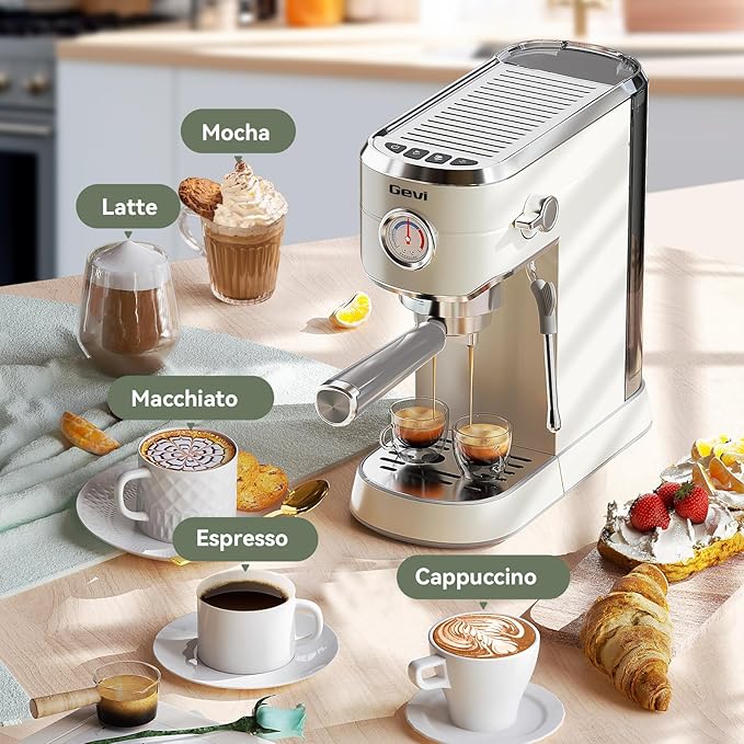 Gevi Commercial Espresso and Coffee Makers, Professional Espresso Maker Latte Machine with Milk Frother, Stainless Steel Expresso Coffee Machines for Home, Compact Cappuccino Machine, Great Gift