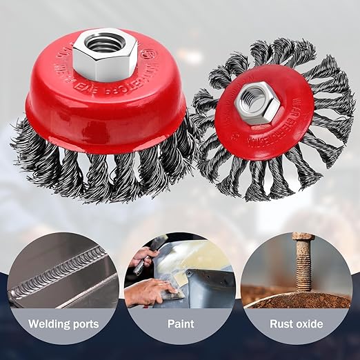 MIKILIKIEN 3 Pack Wire Wheel Brush for Angle Grinder, 4 Inch Angle Grinder Wire Wheel, Wire Wheels for 4 1/2 Angle Grinder -5/8 Inch Threaded Arbor ,0.02 Inch Carbon Steel Wire Brush for Angle Grinder