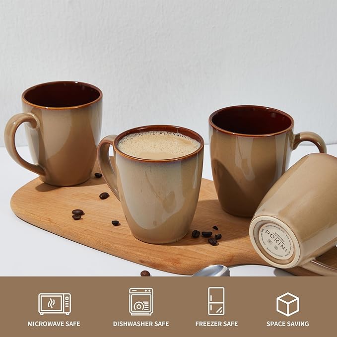 Coffee Mug 14 oz, Ceramic Coffee Mugs Set of 4, Reactive Glaze Mug for Latte/Tea/Cappuccino, Large Stackable Mug Set for Men, Women, Dad, Mom, Dishwasher & Microwave Safe, Brown Yellow