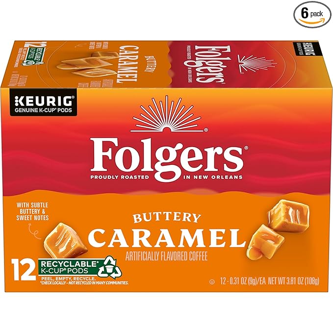 Folgers Buttery Caramel Flavored Coffee, 72 Keurig K-Cup Pods