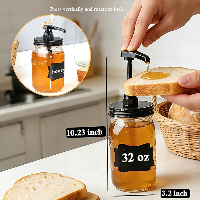 GMCOZY 32 oz Mason Jar Syrup Sauce Honey Dispenser Pump Bottle 1 Quart Wide Mouth Glass Coffee Syrup Dispenser For Ketchup mayo, maple syrup, mustard, salad dressing Food Grade Airtight & Leak-Proof