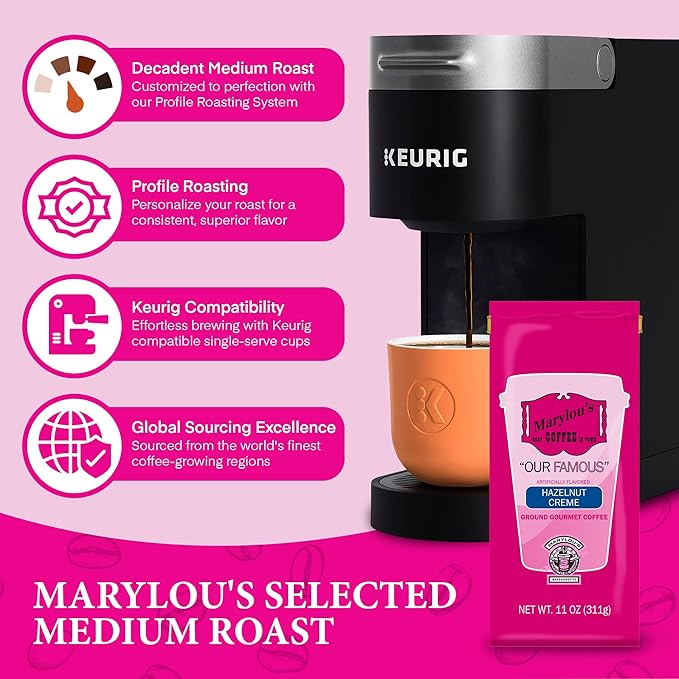 Marylou's Coffee – Hazelnut Creme Flavored Ground Gourmet Coffee – 11 oz