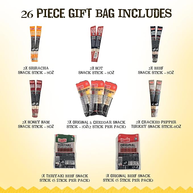 Jerky.com 26pc Meat Sticks Variety Pack | Healthy Snack for Adults | Low Sugar & High Protein | Gluten Free & Keto Meat Sticks | Pork, Turkey, Ham Beef Sticks & Cheese Sticks | Jerky Gifts for Men