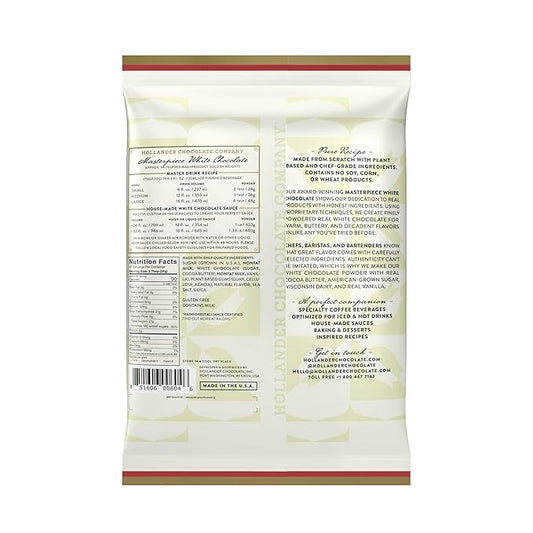 Hollander Masterpiece White Chocolate Powder | 2.5lb Bag | Sweet & Creamy Real White Chocolate |Beverage, Specialty Coffee Drinks, Baking & Desserts | Clean Label & Gourmet Ingredients | GMO Free, Rainforest Alliance Certified, Clean Label