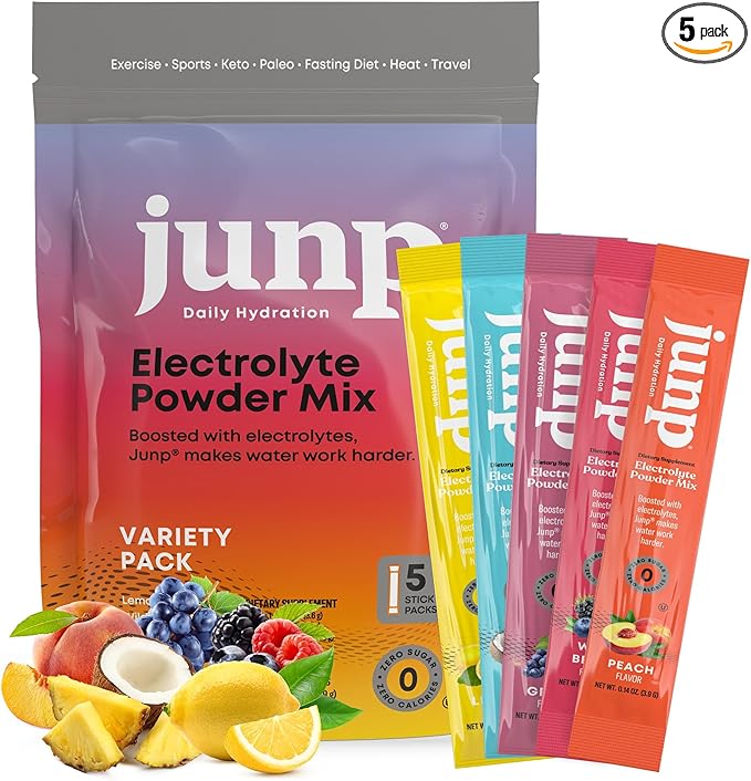 JUNP Sugar Free Electrolytes Powder Packets for Water Instant Hydration Packets with Salt & Potassium, Zero Calorie No Carbs No Sugar Keto Electrolyte Drink Mix Sticks, 5 Flavor Variety Pack, 5 Count