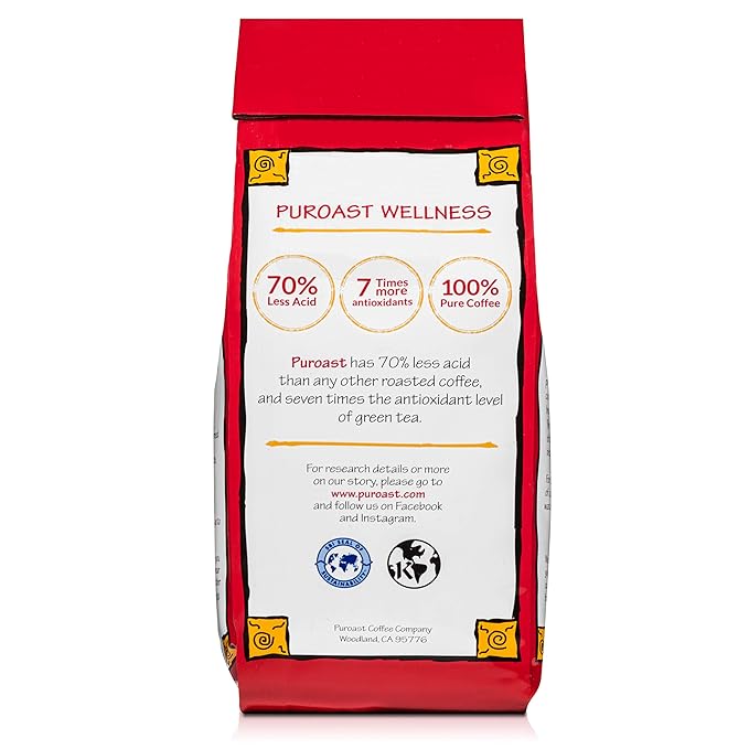 Puroast Low Acid Coffee Bean | Organic House Blend Roast Whole Bean | Medium Roast | High Antioxidants & High pH |No Bitter Aftertaste | Reduced Heartburn & GERD | Suitable for Cold Brew - 12 oz