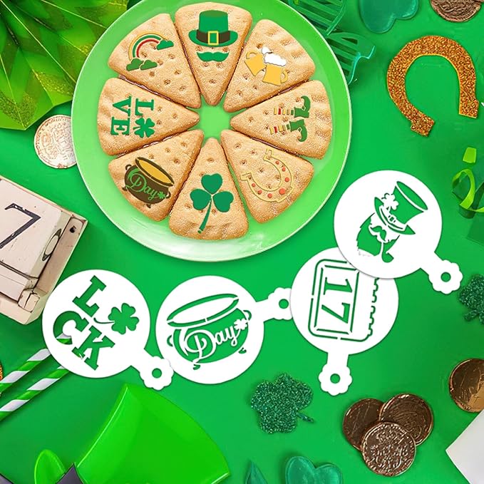 JULBEAR 36 Pieces Reusable St Patrick's Day Cookie Cake Stencils Templates Mold Tools for Cookies DIY Holiday Baking Painting Dessert Coffee Irish Face Painting St Patrick's Party Decoration