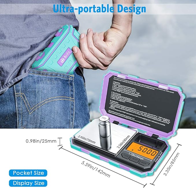 (Upgradaed) AMIR Digital Mini Scale, 200g /0.01g Pocket Scale, 50g Calibration Weight, Electronic Smart Scale, 6 Units, LCD Backlit Display, Tare, Auto Off, Stainless Steel (Battery Included)