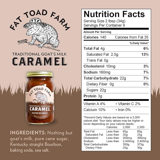 Fat Toad Farm Traditional Goat’s Milk Caramel Sauce/Cajeta, Salted Bourbon, Gluten Free, 8 fl oz