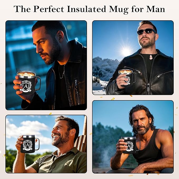 MNZZ Personalized 14 Oz Insulated Coffee Mug Stainless Steel Leackproof Heavy Large Water Cup Taza Cafe Travel Accessories Camping Gear Road Trip Must Haves RV Backpacking Gadgets Hiking Stuff,B
