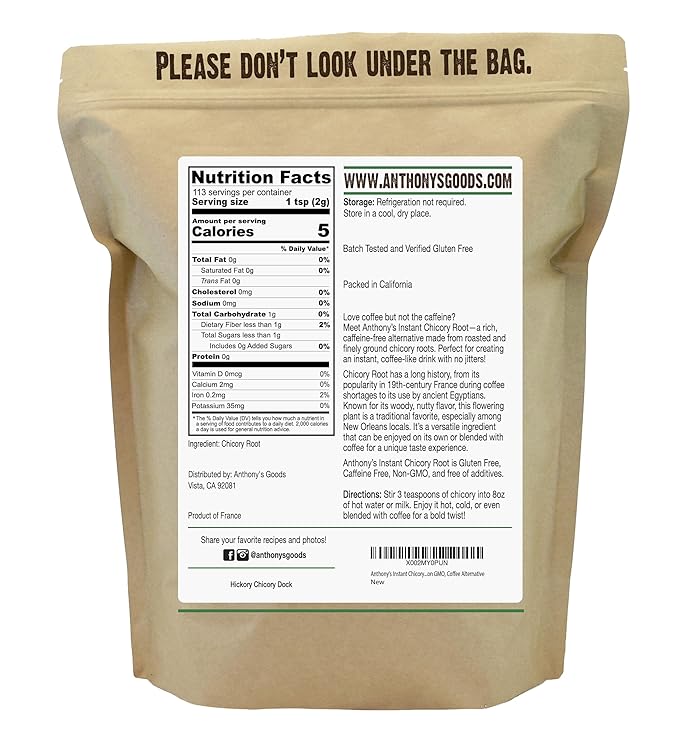 Anthony's Instant Chicory Root, 8 oz, Gluten Free, Caffeine Free, Non GMO, Coffee Alternative