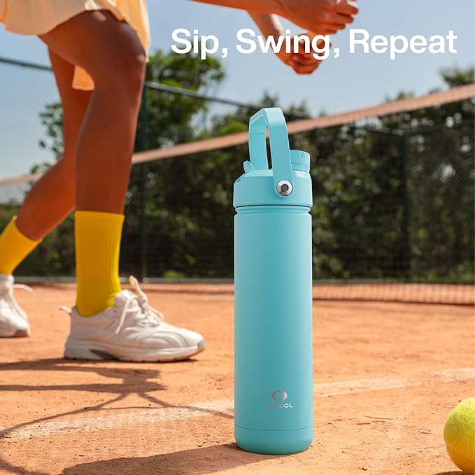 ENCOOL Insulated Water Bottle with Straw Stainless Steel Water Bottle, Leak-Proof, BPA-Free, Double Wall Vacuum Keeps Cold for 24 Hours for Sports, Travel, School (32 oz, Aquamarine Blue)