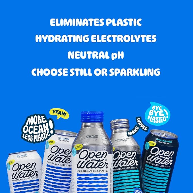 Open Water Sparkling 16oz bottles (2 cases, 24 bottles) - Sustainable Aluminum Bottled Sparkling Water With Electrolytes - 7.0 pH Balanced BPA-Free Ultra-Purified Water