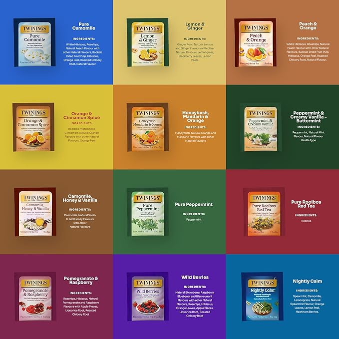 Twinings 48 Tea Bags Herbal Variety Pack – 12 Herbal Flavors with 20 Honey Sticks, Perfect Tea Gift Set for Any Occasion