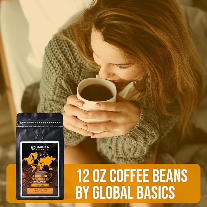 Ethiopian Yirgacheffe Whole Bean 12 Ounce Coffee - Medium Roast - Ehiopian Coffee