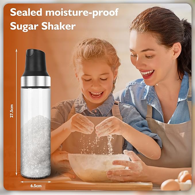 Loscarol Sugar Dispenser with Pour Spout, 17 oz Glass Sugar Shaker Jar or Creamer Dispenser Weighted Pourer for Coffee Bar,Tea & Baking, Sugar Container for Sugar, Honey, Syrup, for Home Kitchen