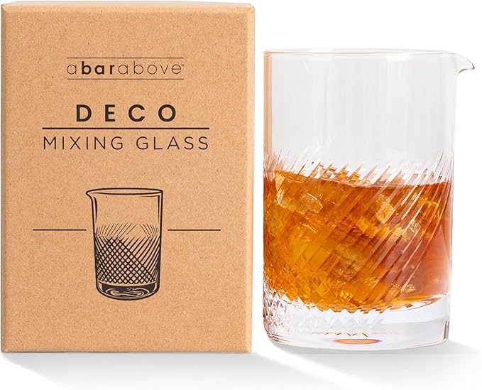 A Bar Above Cocktail Mixing Glass, Diamond Deco Enhanced Annealed Lead-Free Crystal Stirring Pitcher, Thick Weighted Base for Stable Stirring, 18 Oz Drink Mixer for Craft Cocktails at Home or Bars