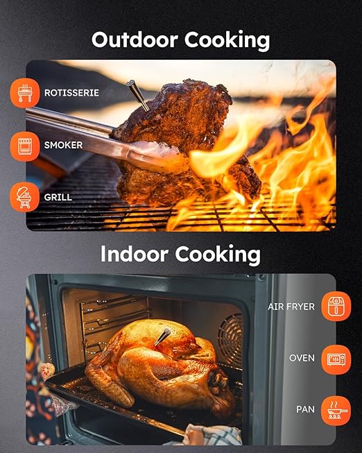AYMDKI Wireless Meat Thermometer with App Control, 600FT Bluetooth Range, 2 Probes & 6 Sensors, 0.5S Instant Read, LCD Display, IP67 Waterproof Real-Time Monitoring & Smart Alerts for BBQ, Grill, Oven