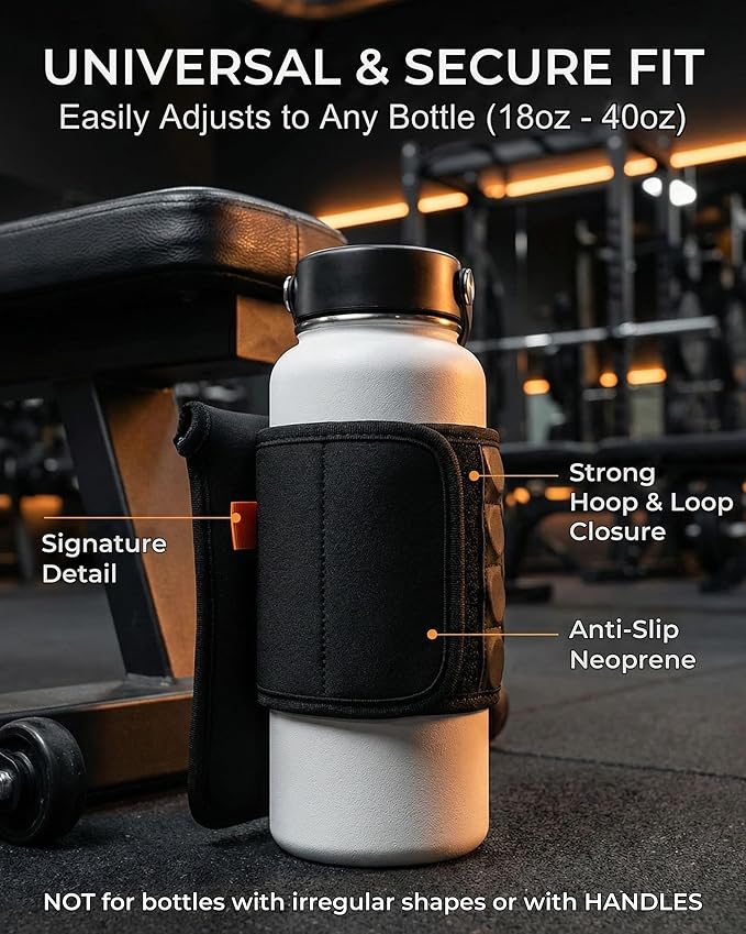 Magnetic Water Bottle Sleeve Bag and Large Pocket Phone Holder for Gym - Black Pouch with 4 Magnets - Attach it to Any Gym Equipment & Golf Carts - Gym Essentials - Water Bottle NOT Included