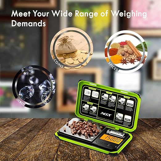 ACCT Precision Pocket Scale, 200gx0.01g Jewelry gram Scale, Digital Food Scale with LCD Display, one-Click Conversion 6 Units, Mini Scale for Weed/Kitchen/Powder/herb/Coins(Battery Included)