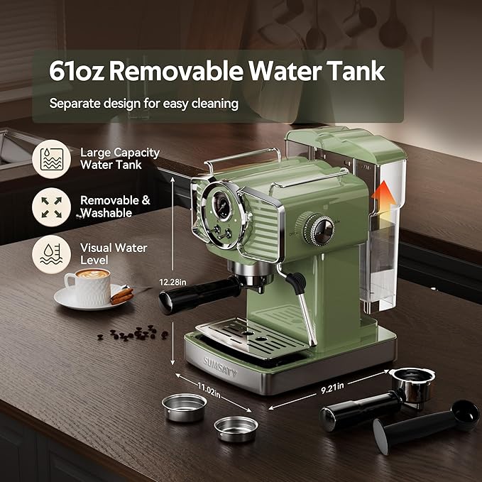 Espresso Machine 20 Bar Espresso Maker with Milk Frother Steam Wand, Professional Expresso Machine for Home Cappuccino & Latte Maker, Retro Coffee Maker with 61oz Water Tank, Matcha Green