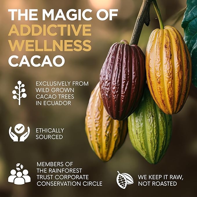 Addictive Wellness Raw Cacao Powder - Wild-Grown Heirloom Mycotoxin-Free Arriba Nacional Chocolate Cocoa Powder Unsweetened, Vegan, Keto & Paleo Friendly Raw Cacao Powder 340g (12 Ounce)