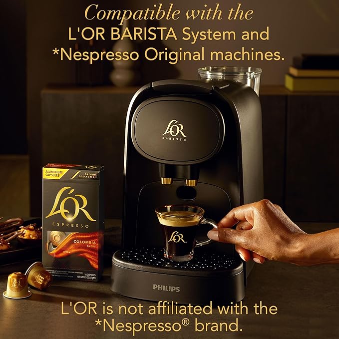 L'OR Espresso Capsules, 10 Count Colombia, Single-Serve Aluminum Coffee Capsules Compatible with the L'OR BARISTA System & *Nespresso Original Machines, 10 Count (Pack of 1)