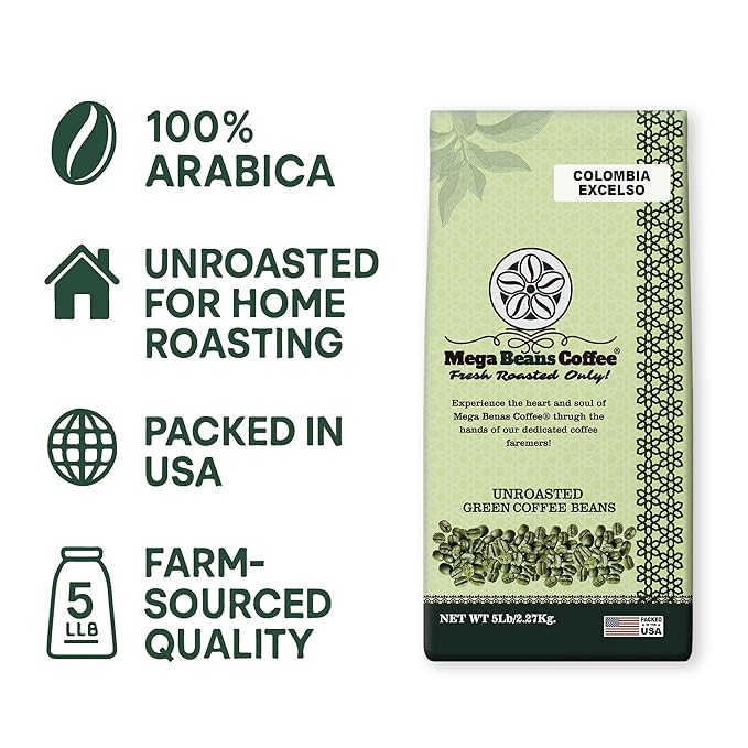 Colombia Ixtapa Excelso, Unroasted Green Coffee Beans, Mega Beans Coffee, 100% Arabica (5LB)