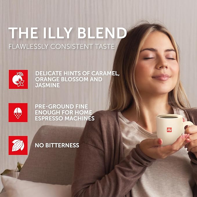 illy Ground Espresso Coffee, Classico Medium Roast, 100% Arabica, Premium Italian Coffee, Pre-Ground for Espresso Machines, 8.8oz, 12 Pack
