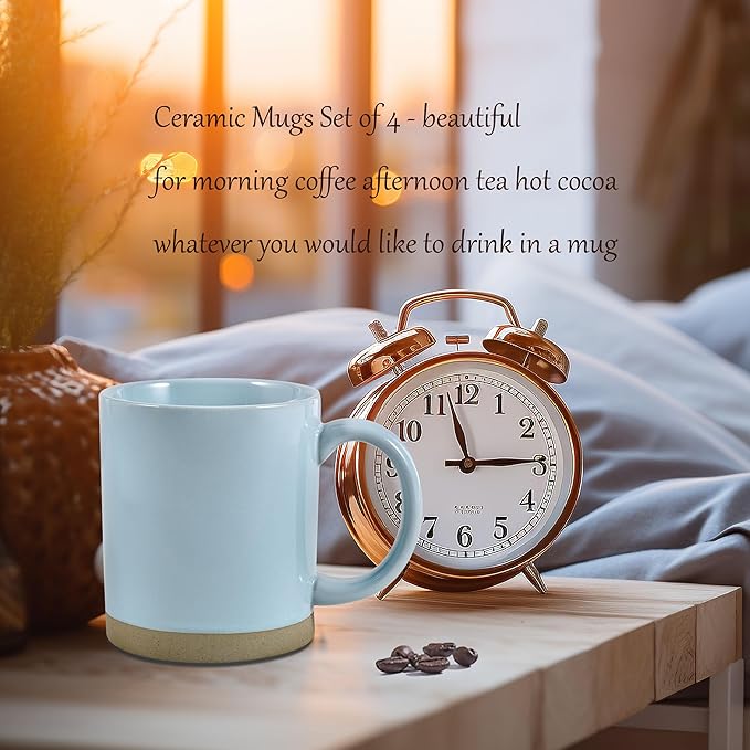15 OZ Coffee Mugs, Ceramic Coffee Mug Set for 4, Coffee Cups with Big Handle Authentic Clay Bottom Beautiful Glaze, for Latte, Cappuccino, Cocoa, Hot Tea, Mocha, Modern Home Drinkware Set, Turquoise