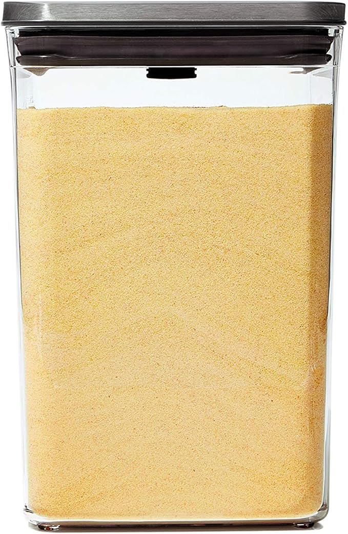 OXO Steel POP Container Big Medium Square - 4.4 Qt for Flour, Sugar and More,Grey