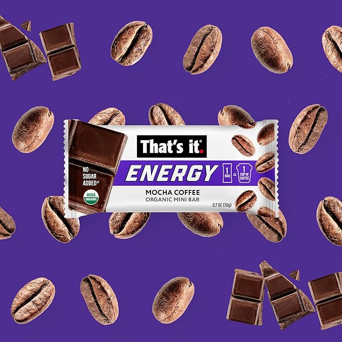 That's it. Organic Energy Coffee Mini Bars - Mocha Coffee (1 Mini Bar = 1 Cup of Coffee) Grab and Go, No Added Sugars, Non-GMO, Caffeine Power Snack, Kosher, Allergy Friendly (Mocha Coffee - 15 Pack)