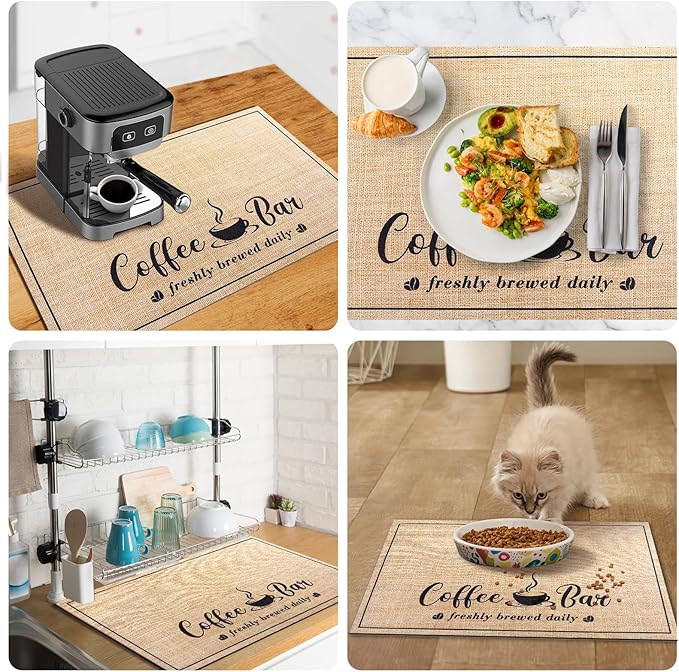 Absorbent Coffee Mat, Fashion Dish Drying Mat for Kitchen Counter Coffee Bar Accessories Espresso Machine Dish Rack 12" x 20" Beige