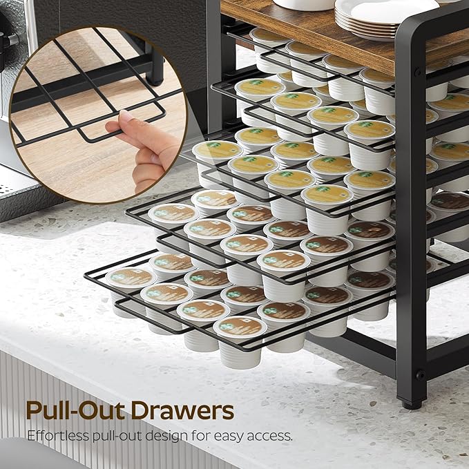 Coffee Pod Drawer Holder for K Cup, 100 Pods Capacity, 5 Tier Coffee Pod Organizer, Space Saving, for Kitchen, Living Room, Cafe, Rustic Brown KH05BR