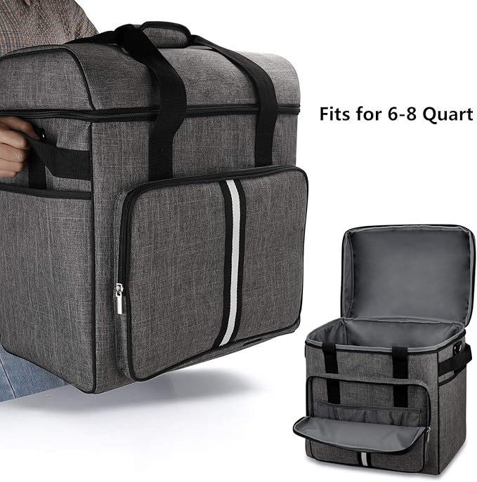 BAGLHER Heavy Duty Kitchen Mixer Cover for 6-8 Quart Stand Mixers, 2-in-1 Shoulder & Hand Carrying Case with Accessory Pockets (15”x10.5”x17”, Grey)