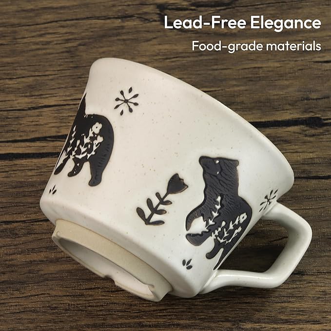 LINVIA Ceramic Coffee Mug, 12 oz Novelty Unique Teacup with Handle, Stoneware Cup for Tea Mocha Latte Cappuccino Espresso (Set of 2, Fox and Bear)
