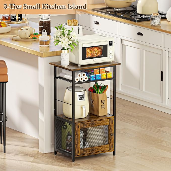 X-cosrack 3 Tier Kitchen Cart with Storage, Microwave Carts with Adjustable Feet, 3-Tier Coffee Cart Station，Kitchen Storage Rack for Entryway, Living Room