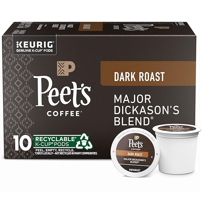 Peet's Coffee, Dark Roast Keurig K-Cup Pods, 100% Arabica Coffee - Major Dickason's Blend 10 Count (1 Box of 10 Pods)