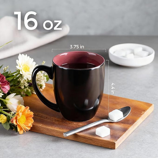 GBhome 12oz Coffee Mugs Set of 6, Large Ceramic Coffee Mugs for Man, Woman, Dad, Mom, Modern Coffee Mugs Set with handle for Tea/Latte/Cappuccino/Milk/Cocoa. Dishwasher&Microwave Safe,Red