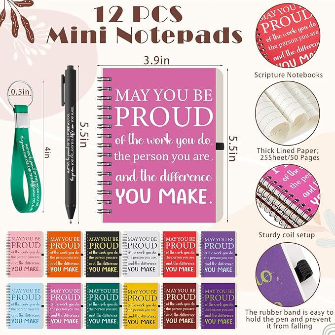 Skylety 12 Set/48 Pcs Employee Appreciation Gifts Bulk Christmas Thank You Gift Set 16 oz Coffee Cups Notebooks Pens Keychains for Staff Team Coworker (Classic Color,May You Be Proud of the Work)