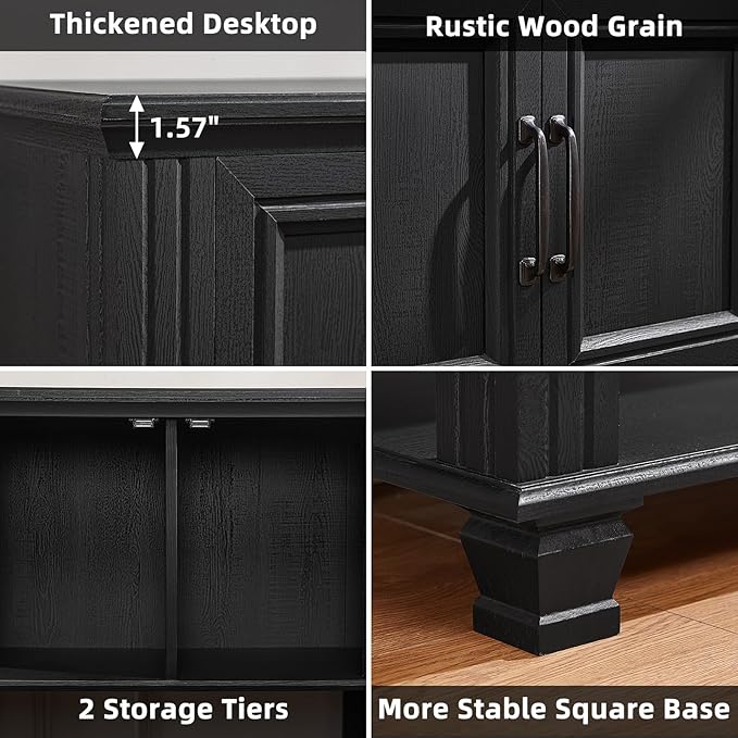 Farmhouse Coffee Bar Table with 2-Door Cabinet, Kitchen Storage Cabinets with Open Shelf, Coffee Station for Dining Room, Kitchen, Hallway, Living Room, Black